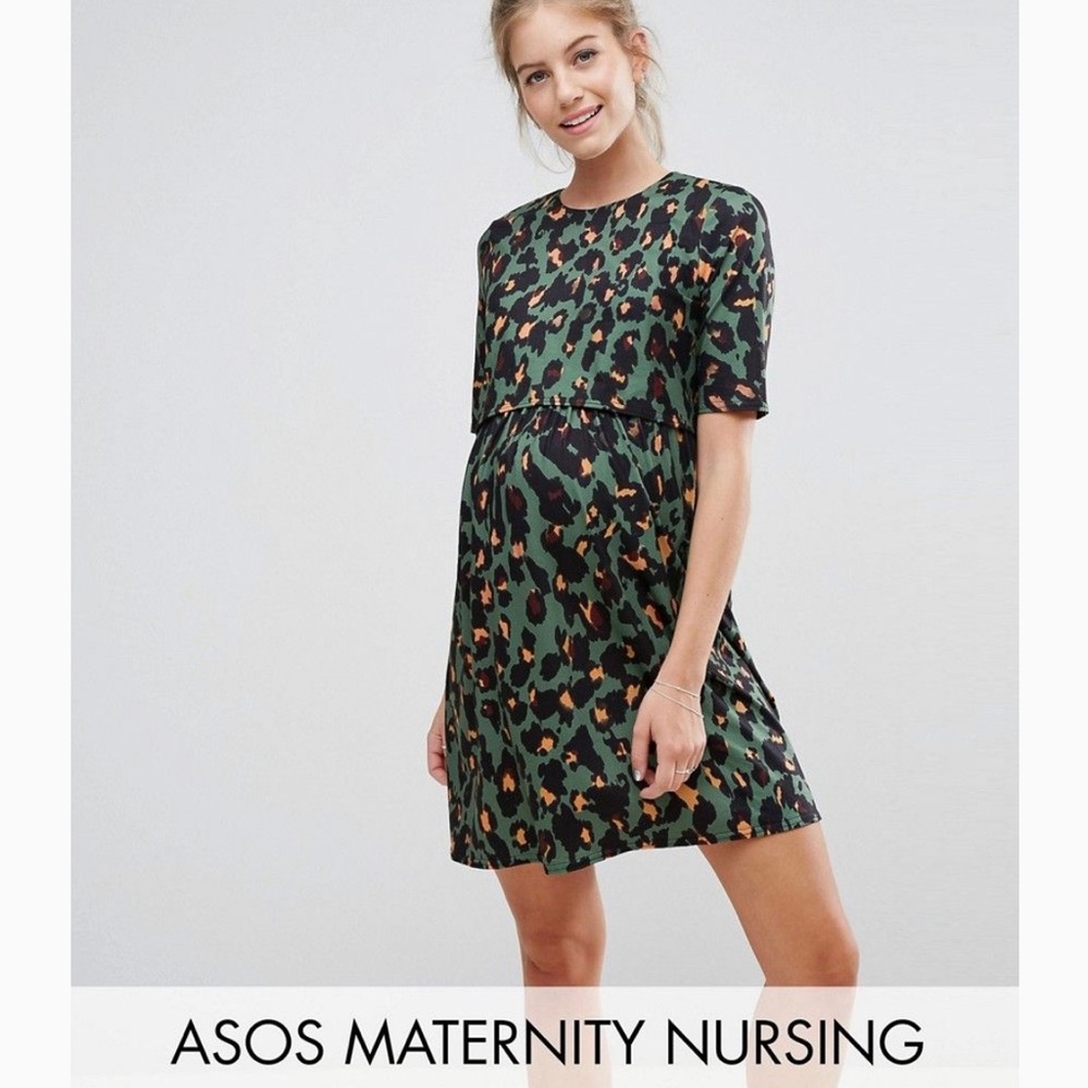 ASOS Maternity nursing green animal print dress 2
